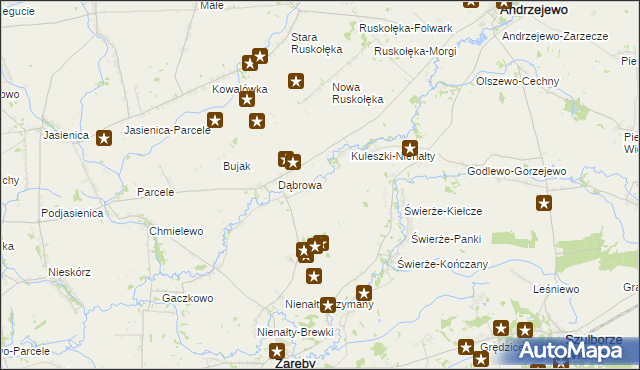 mapa Budziszewo gmina Zaręby Kościelne, Budziszewo gmina Zaręby Kościelne na mapie Targeo