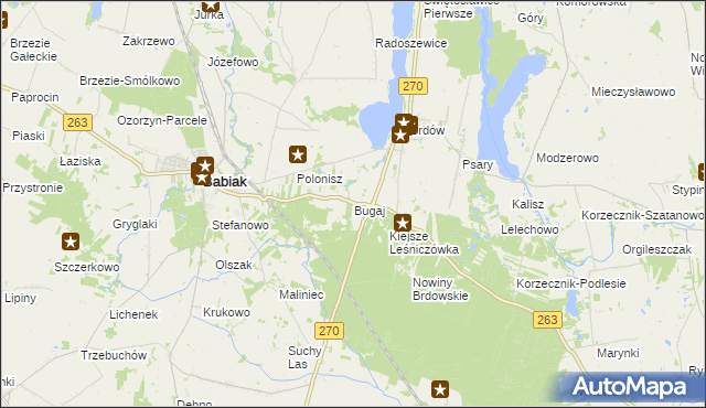 mapa Bugaj gmina Babiak, Bugaj gmina Babiak na mapie Targeo