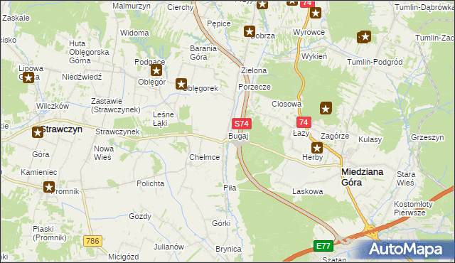 mapa Bugaj gmina Strawczyn, Bugaj gmina Strawczyn na mapie Targeo