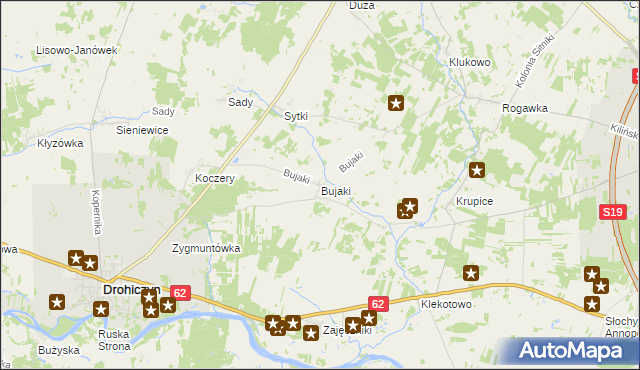 mapa Bujaki gmina Drohiczyn, Bujaki gmina Drohiczyn na mapie Targeo