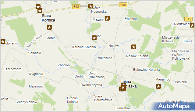 mapa Bukowice gmina Leśna Podlaska, Bukowice gmina Leśna Podlaska na mapie Targeo