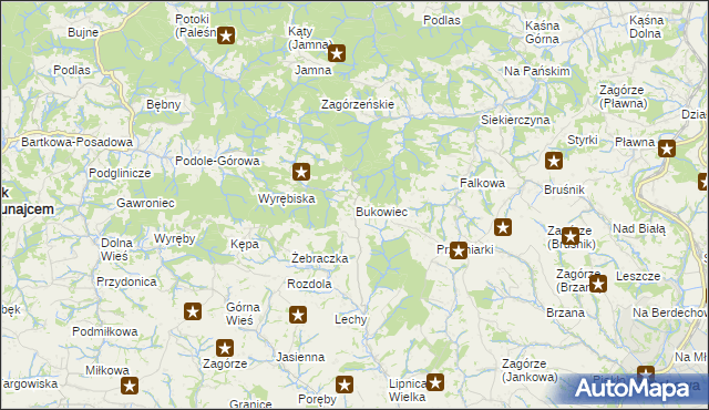 mapa Bukowiec gmina Korzenna, Bukowiec gmina Korzenna na mapie Targeo