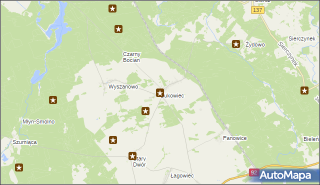 mapa Bukowiec gmina Międzyrzecz, Bukowiec gmina Międzyrzecz na mapie Targeo