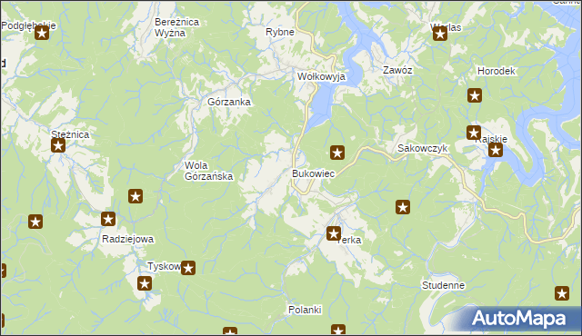 mapa Bukowiec gmina Solina, Bukowiec gmina Solina na mapie Targeo