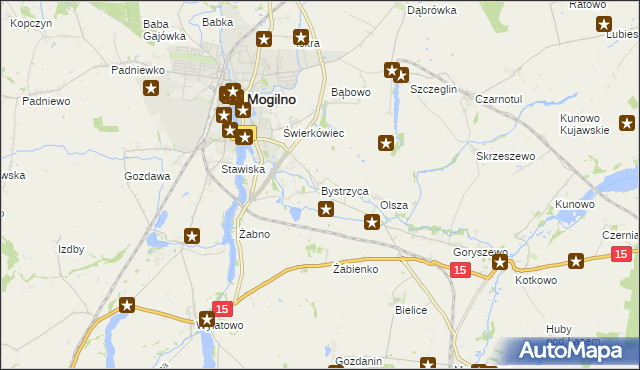 mapa Bystrzyca gmina Mogilno, Bystrzyca gmina Mogilno na mapie Targeo