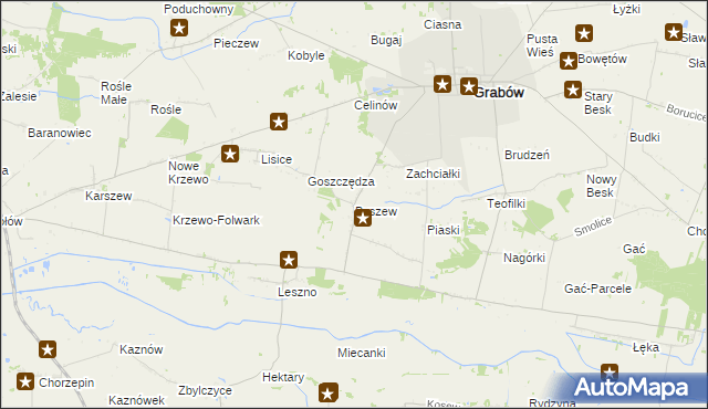 mapa Byszew gmina Grabów, Byszew gmina Grabów na mapie Targeo