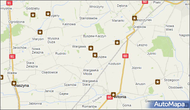 mapa Byszew gmina Kutno, Byszew gmina Kutno na mapie Targeo