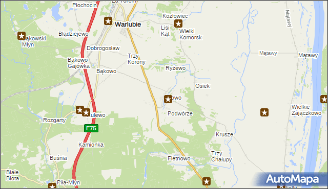 mapa Bzowo gmina Warlubie, Bzowo gmina Warlubie na mapie Targeo
