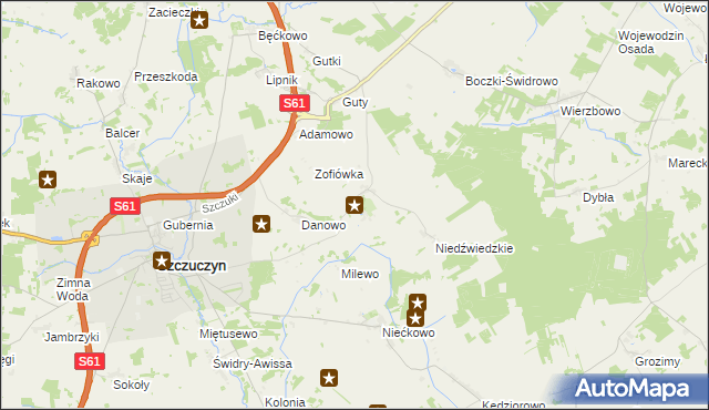 mapa Bzury gmina Szczuczyn, Bzury gmina Szczuczyn na mapie Targeo