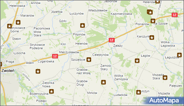 mapa Celestynów gmina Zwoleń, Celestynów gmina Zwoleń na mapie Targeo