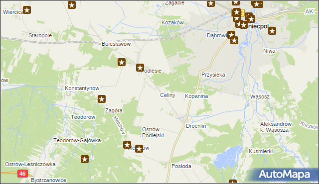 mapa Celiny gmina Lelów, Celiny gmina Lelów na mapie Targeo