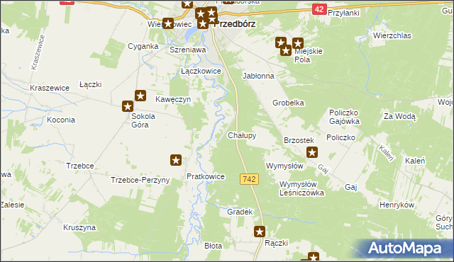mapa Chałupy gmina Przedbórz, Chałupy gmina Przedbórz na mapie Targeo