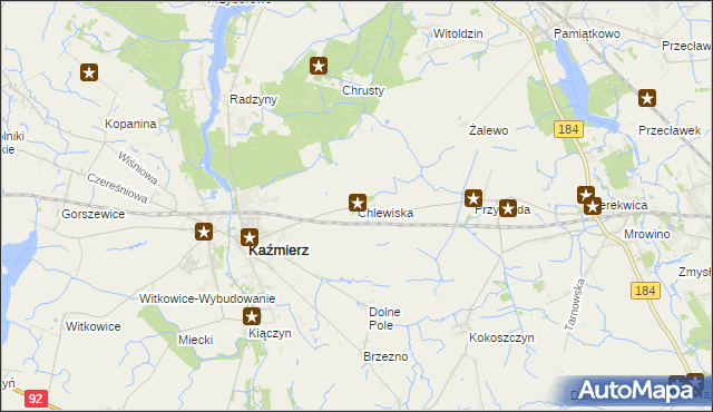 mapa Chlewiska gmina Kaźmierz, Chlewiska gmina Kaźmierz na mapie Targeo