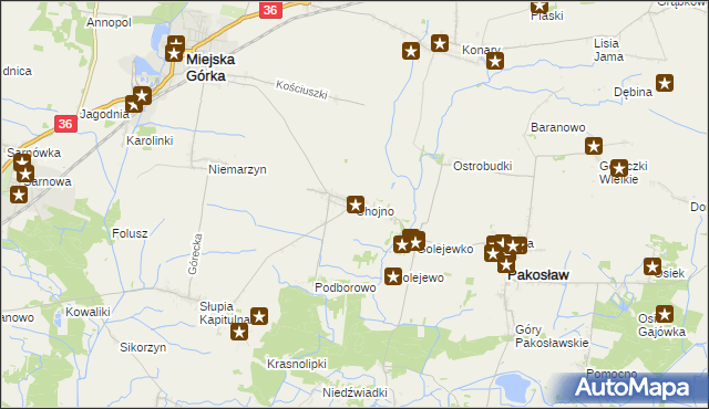 mapa Chojno gmina Pakosław, Chojno gmina Pakosław na mapie Targeo