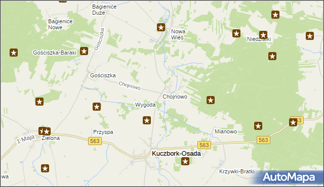 mapa Chojnowo gmina Kuczbork-Osada, Chojnowo gmina Kuczbork-Osada na mapie Targeo