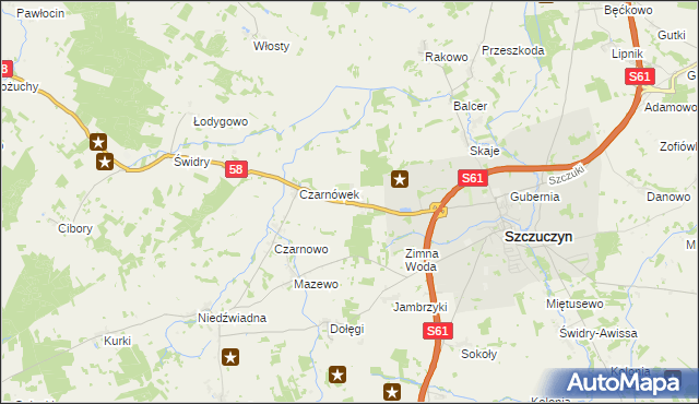 mapa Chojnowo gmina Szczuczyn, Chojnowo gmina Szczuczyn na mapie Targeo