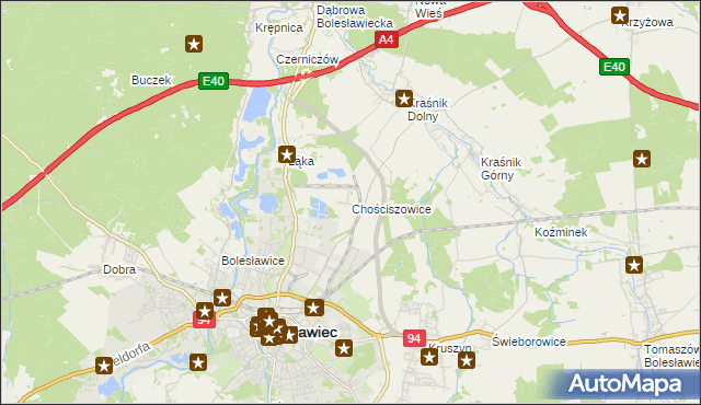 mapa Chościszowice, Chościszowice na mapie Targeo