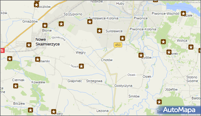 mapa Chotów gmina Nowe Skalmierzyce, Chotów gmina Nowe Skalmierzyce na mapie Targeo