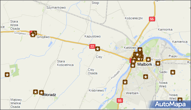 mapa Cisy gmina Malbork, Cisy gmina Malbork na mapie Targeo