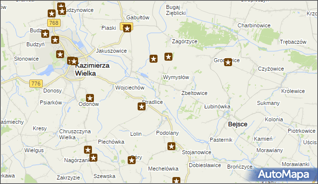 mapa Cło gmina Kazimierza Wielka, Cło gmina Kazimierza Wielka na mapie Targeo