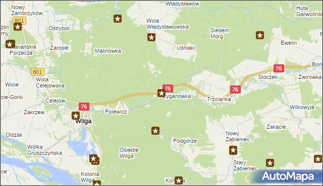 mapa Cyganówka gmina Wilga, Cyganówka gmina Wilga na mapie Targeo