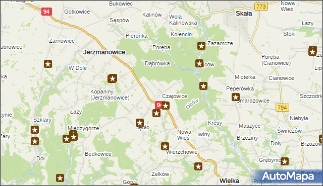 mapa Czajowice, Czajowice na mapie Targeo