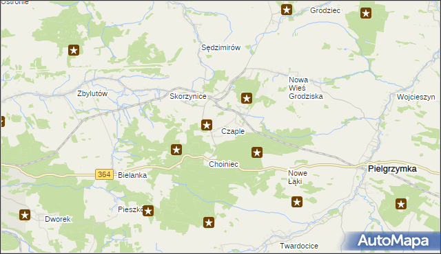 mapa Czaple gmina Pielgrzymka, Czaple gmina Pielgrzymka na mapie Targeo