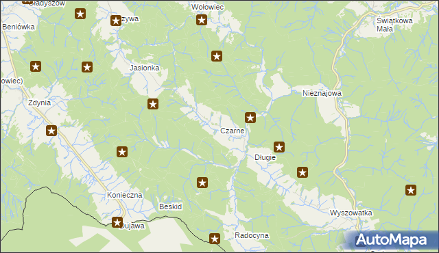 mapa Czarne gmina Sękowa, Czarne gmina Sękowa na mapie Targeo