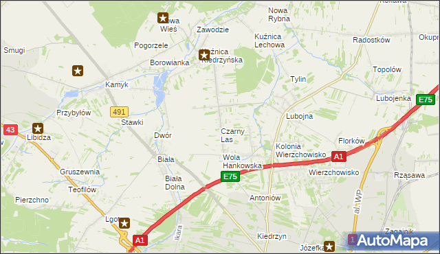 mapa Czarny Las gmina Mykanów, Czarny Las gmina Mykanów na mapie Targeo
