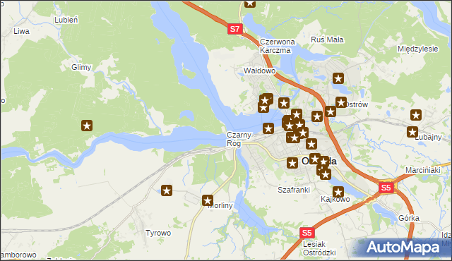 mapa Czarny Róg gmina Ostróda, Czarny Róg gmina Ostróda na mapie Targeo