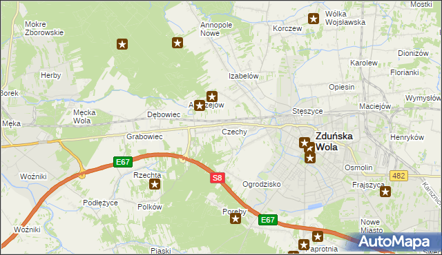 mapa Czechy gmina Zduńska Wola, Czechy gmina Zduńska Wola na mapie Targeo