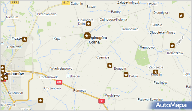 mapa Czernice gmina Opinogóra Górna, Czernice gmina Opinogóra Górna na mapie Targeo