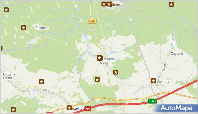 mapa Czerwona Woda gmina Węgliniec, Czerwona Woda gmina Węgliniec na mapie Targeo