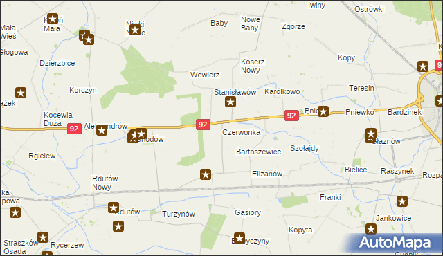 mapa Czerwonka gmina Chodów, Czerwonka gmina Chodów na mapie Targeo