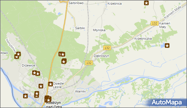 mapa Dąbroszyn gmina Witnica, Dąbroszyn gmina Witnica na mapie Targeo