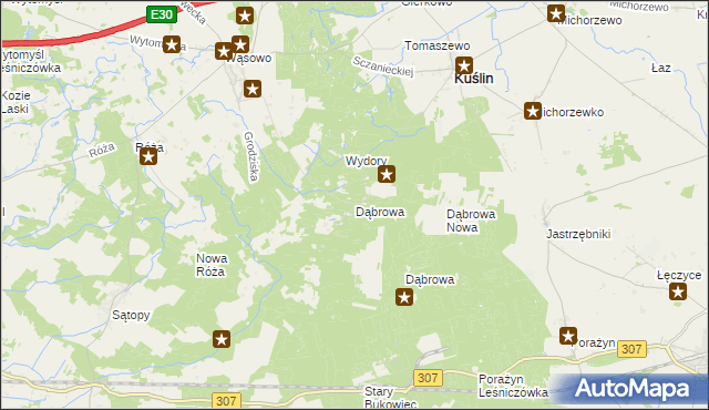 mapa Dąbrowa gmina Kuślin, Dąbrowa gmina Kuślin na mapie Targeo