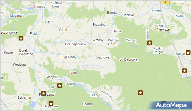 mapa Dąbrowa gmina Przystajń, Dąbrowa gmina Przystajń na mapie Targeo