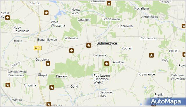 mapa Dąbrowa gmina Sulmierzyce, Dąbrowa gmina Sulmierzyce na mapie Targeo