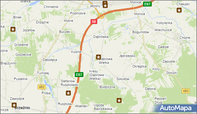 mapa Dąbrowa Wielka gmina Sieradz, Dąbrowa Wielka gmina Sieradz na mapie Targeo
