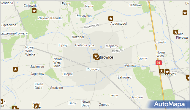 mapa Dąbrowice powiat kutnowski, Dąbrowice powiat kutnowski na mapie Targeo