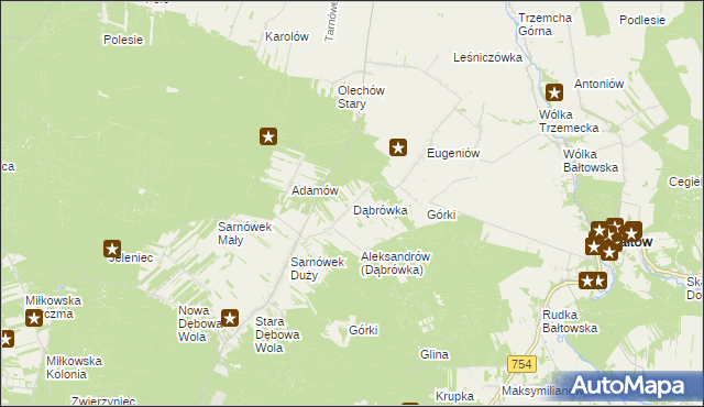 mapa Dąbrówka gmina Sienno, Dąbrówka gmina Sienno na mapie Targeo