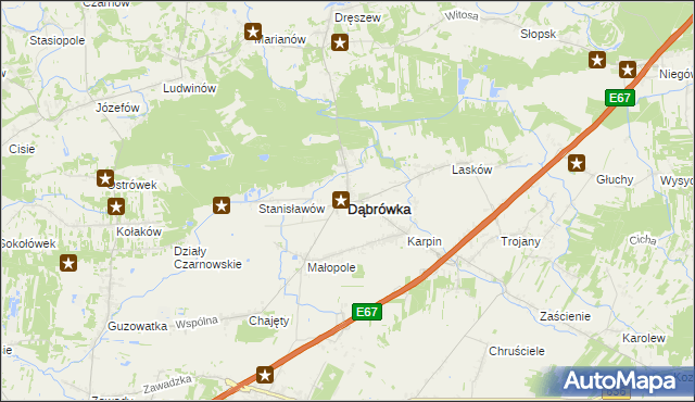 mapa Dąbrówka powiat wołomiński, Dąbrówka powiat wołomiński na mapie Targeo