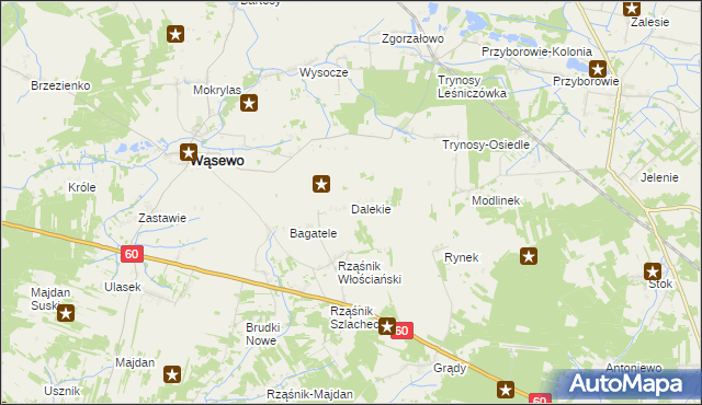 mapa Dalekie gmina Wąsewo, Dalekie gmina Wąsewo na mapie Targeo