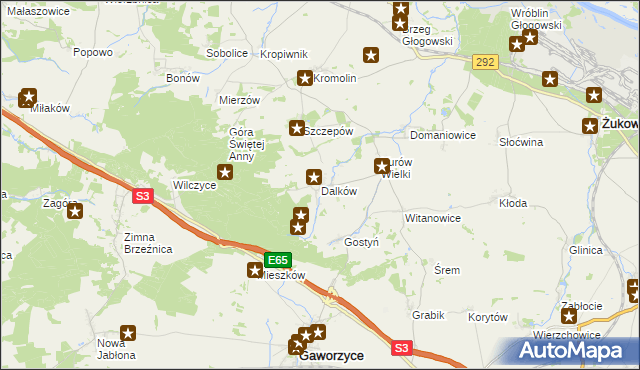 mapa Dalków gmina Gaworzyce, Dalków gmina Gaworzyce na mapie Targeo