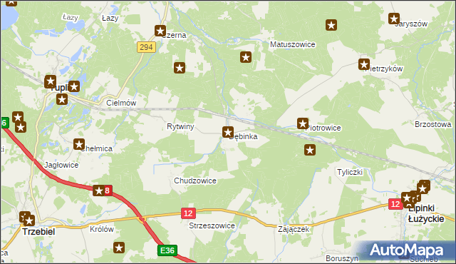 mapa Dębinka gmina Trzebiel, Dębinka gmina Trzebiel na mapie Targeo