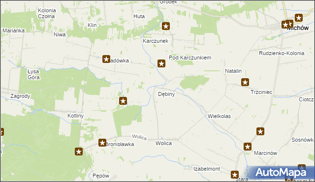 mapa Dębiny gmina Abramów, Dębiny gmina Abramów na mapie Targeo