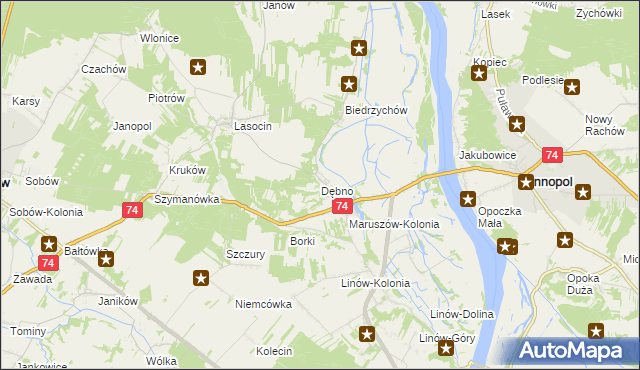 mapa Dębno gmina Ożarów, Dębno gmina Ożarów na mapie Targeo