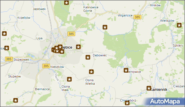 mapa Dębowiec gmina Ziębice, Dębowiec gmina Ziębice na mapie Targeo