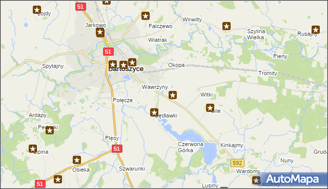 mapa Dębówko gmina Bartoszyce, Dębówko gmina Bartoszyce na mapie Targeo