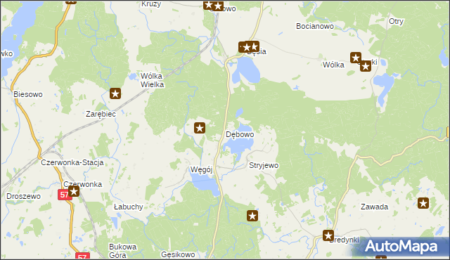 mapa Dębowo gmina Biskupiec, Dębowo gmina Biskupiec na mapie Targeo